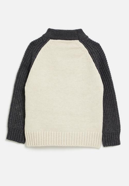 Pop Candy - Reglan sleeve sweater - ecru & grey