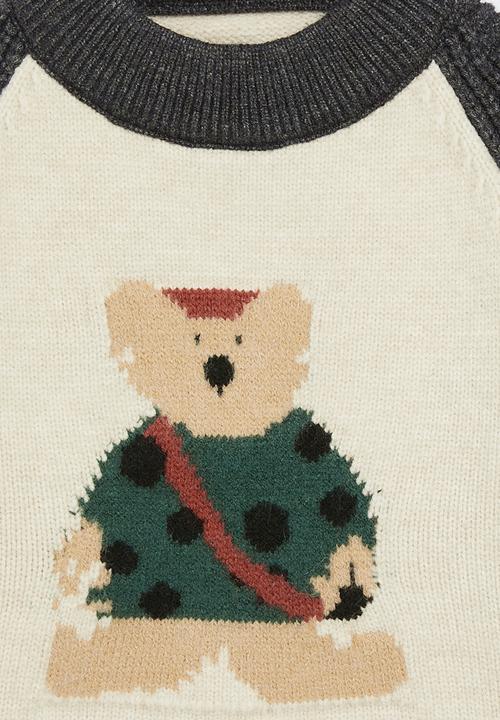 Pop Candy - Reglan sleeve sweater - ecru & grey