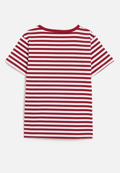 Pop Candy - Striped tee - maroon & white