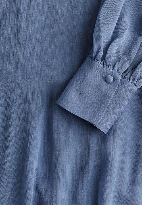 H&M - Sheer tie-neck dress - dusty blue