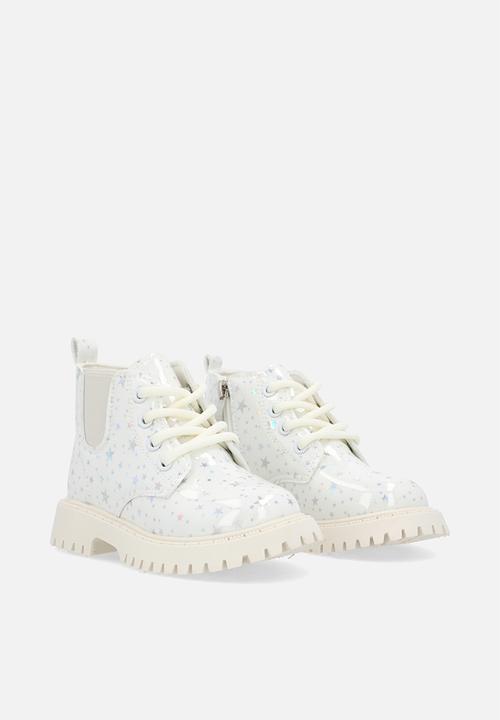 Pop Candy - Star printed boots - silver white