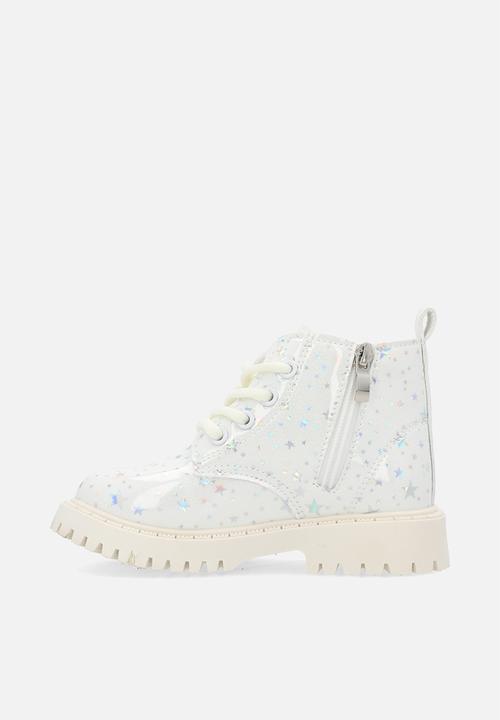 Pop Candy - Star printed boots - silver white