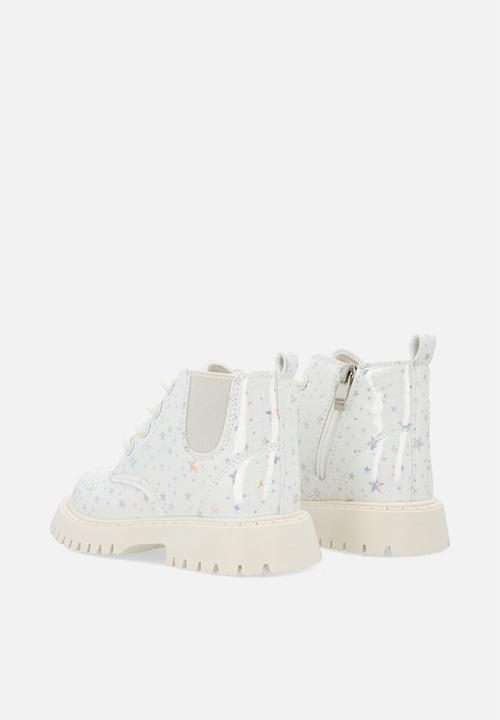 Pop Candy - Star printed boots - silver white