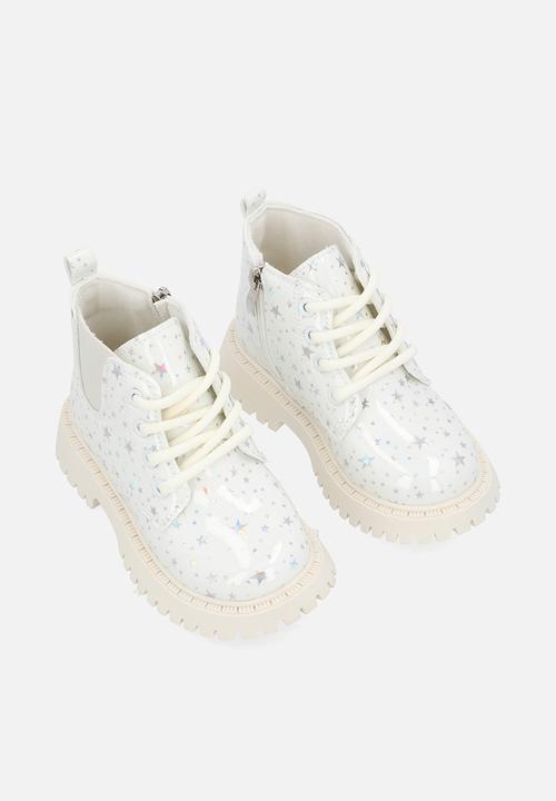 Pop Candy - Star printed boots - silver white