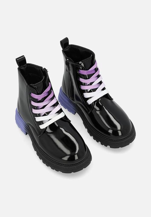 Pop Candy - Patent leather boots - black & purple