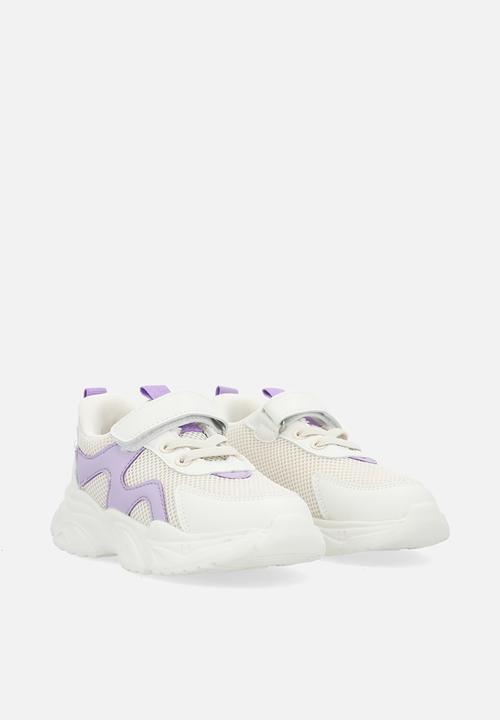 Pop Candy - adjustable fastener & lace sneakers - white & purple