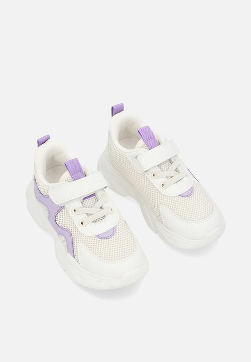 Pop Candy - adjustable fastener & lace sneakers - white & purple