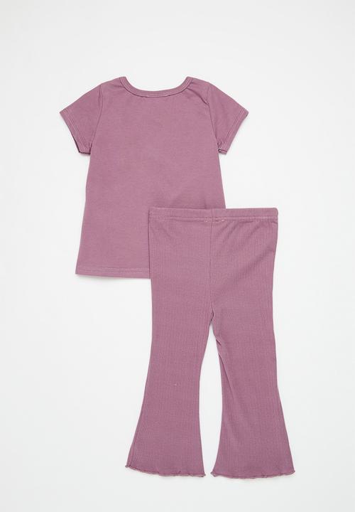 Pop Candy - Top with floral print pocket & flared leggings - mauve