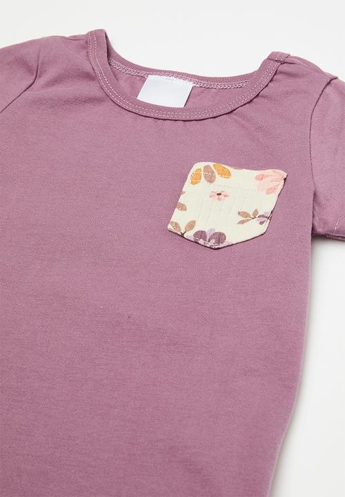 Pop Candy - Top with floral print pocket & flared leggings - mauve