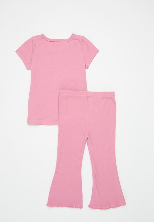 Pop Candy - Top with floral print pocket & flared leggings - pink