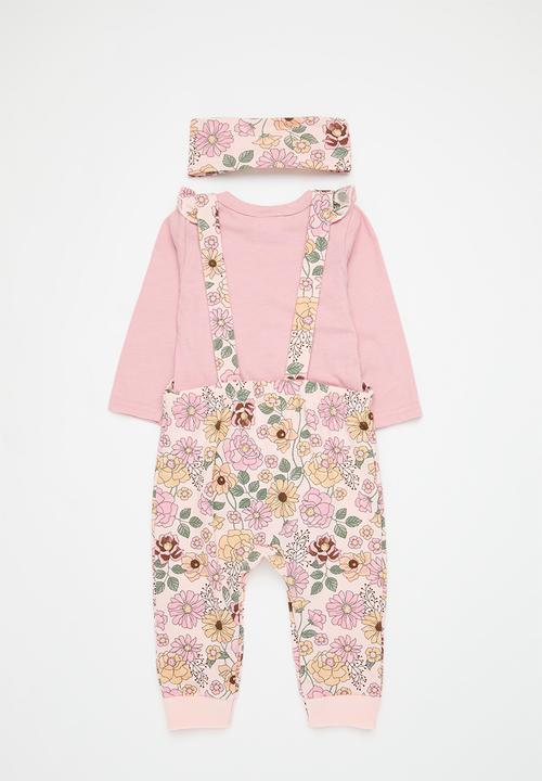Pop Candy - Floral dungaree/ bodyvest and headband set-multi