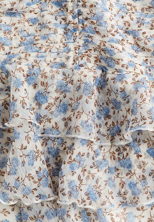 H&M - Tiered-skirt chiffon dress - cream floral