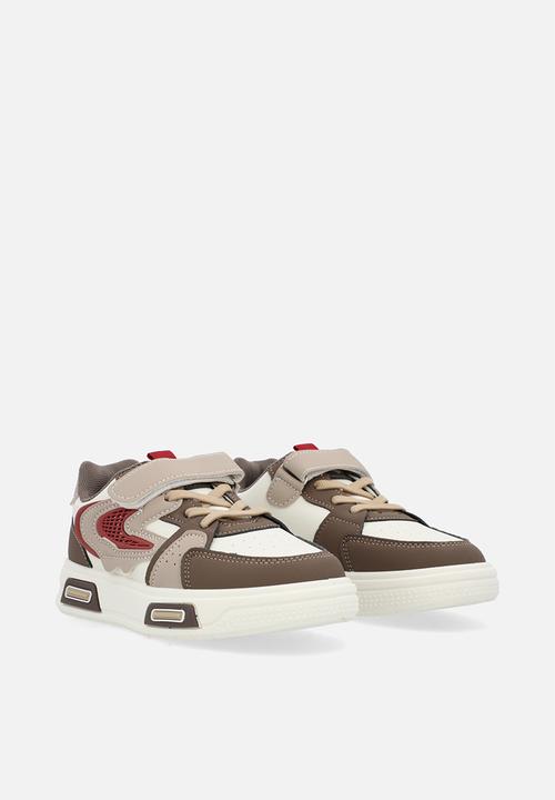 Pop Candy - Colour block lace velcri sneakers-brown & white