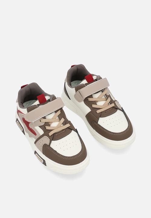 Pop Candy - Colour block lace velcri sneakers-brown & white