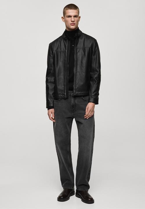 MANGO - Apollo Nappa Leather biker jacket - black