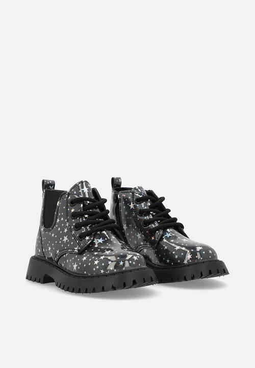 Pop Candy - Printed boots - black & silver