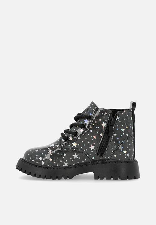 Pop Candy - Printed boots - black & silver