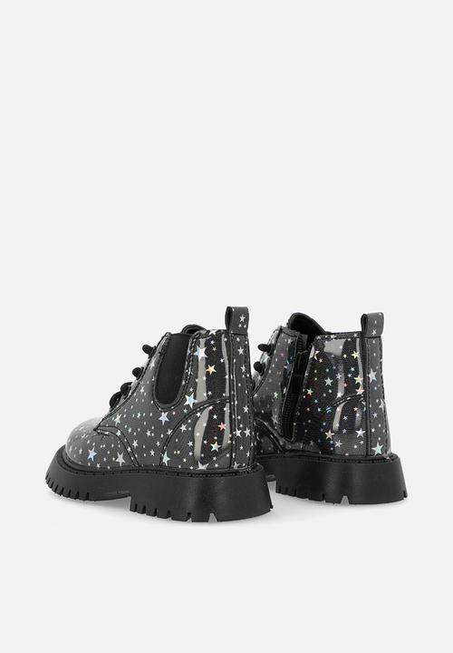 Pop Candy - Printed boots - black & silver
