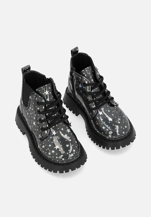 Pop Candy - Printed boots - black & silver