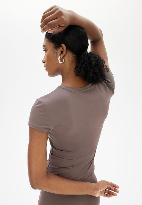 H&M - Fitted microfibre t-shirt - dark mole