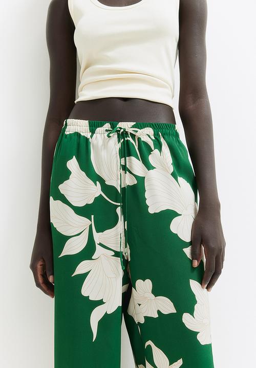 H&M - Wide pull-on trousers - green & cream floral