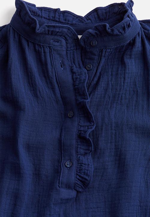 H&M - Frill-trimmed muslin blouse - dark blue