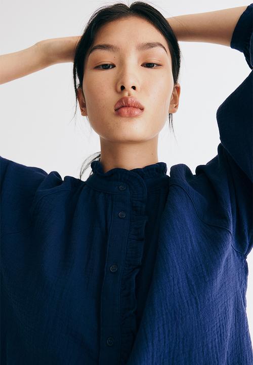 H&M - Frill-trimmed muslin blouse - dark blue