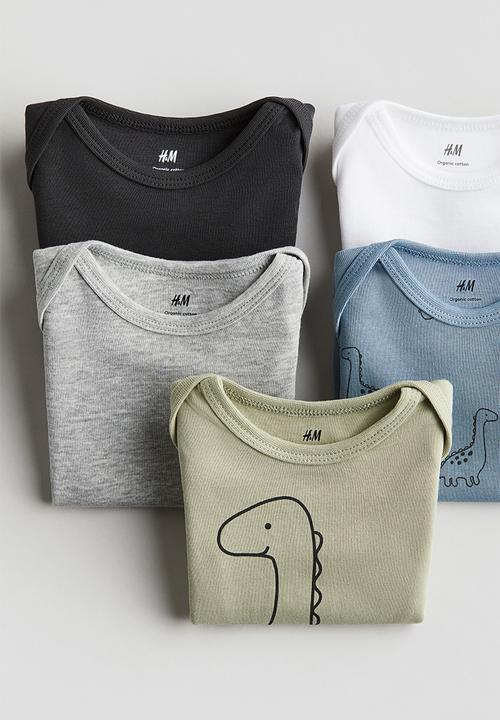 H&M - 5-Pack cotton bodysuits - green,grey,white,blue