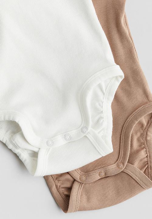 H&M - 2-Pack long-sleeved bodysuits - beige & white