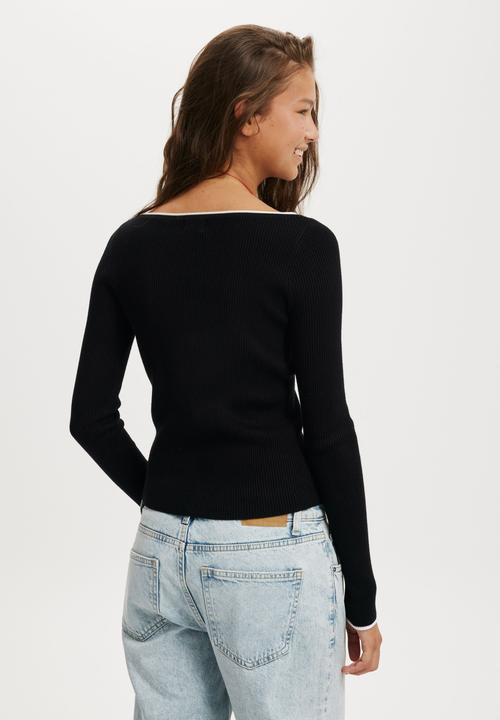 Cotton On - Everfine Boat Neck Knit Long Sleeve - Black