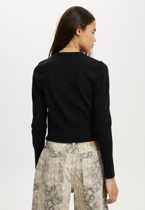 Cotton On - Everfine Knit Crew Cardigan - Black