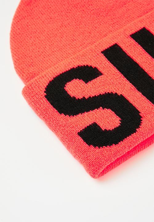 Superdry. - Branded Knitted Beanie - Neon Sun Orange