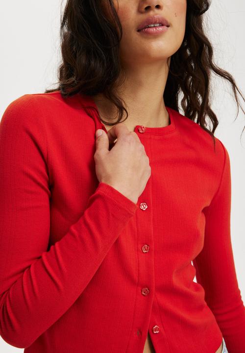 Cotton On - Scarlet Pointelle Cardi - Red Poppy
