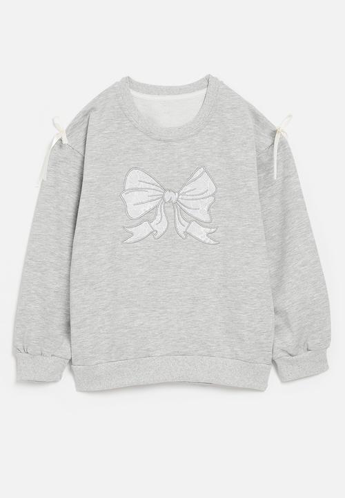 Pop Candy - Bow applique sweat top - grey