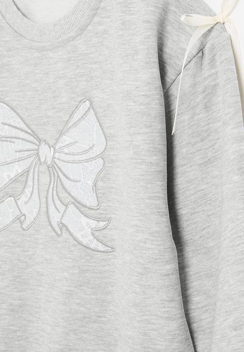 Pop Candy - Bow applique sweat top - grey
