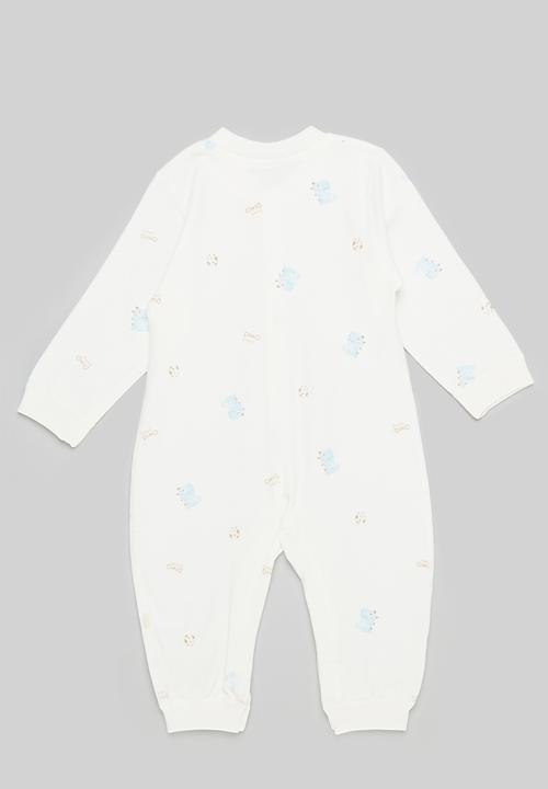 Pop Candy - Printed button up romper - blue & white