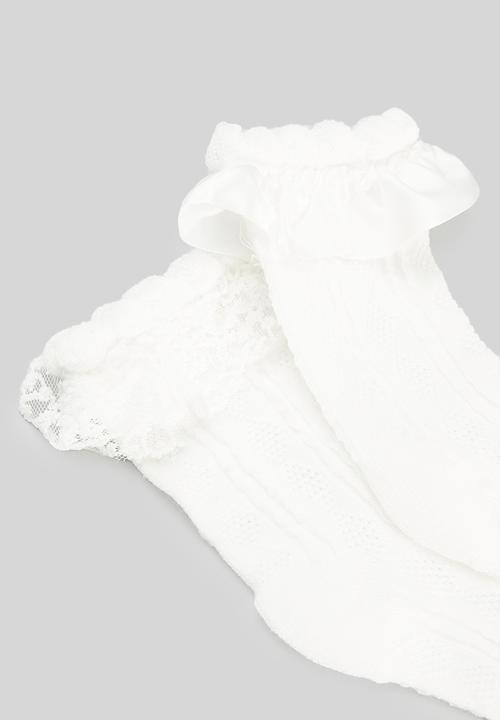 Pop Candy - 2 Pack frilled/ribbon socks - white