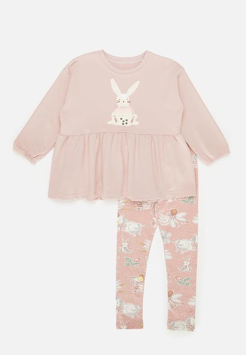 Pop Candy - Frilled hem sweat top & legging set - pink