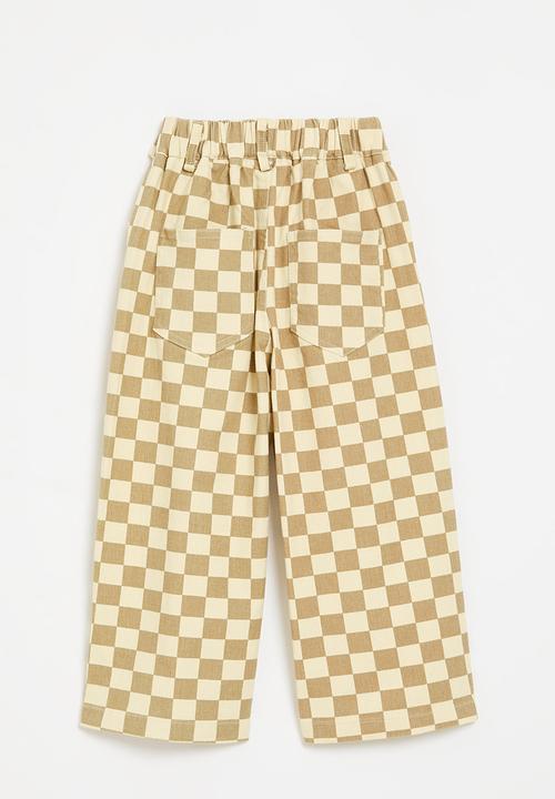 Pop Candy - Wide leg checker board pants-stone