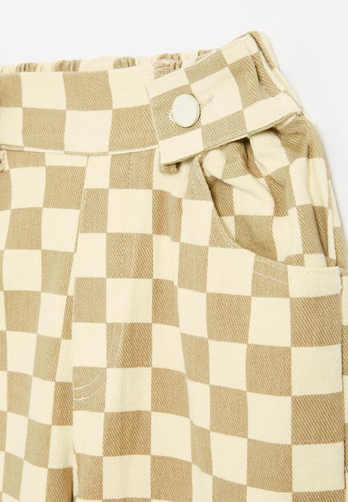 Pop Candy - Wide leg checker board pants-stone