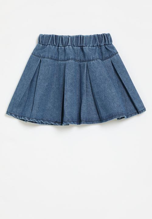 Pop Candy - Pleated denim skirt-blue