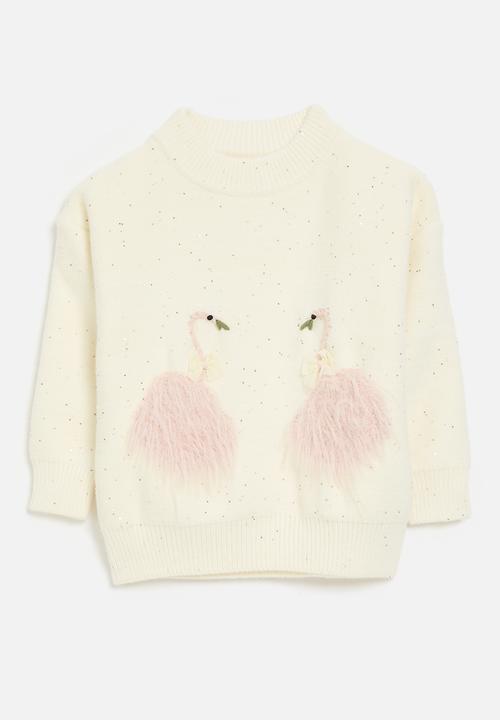 Pop Candy - Flamingo applique sweater -ecru
