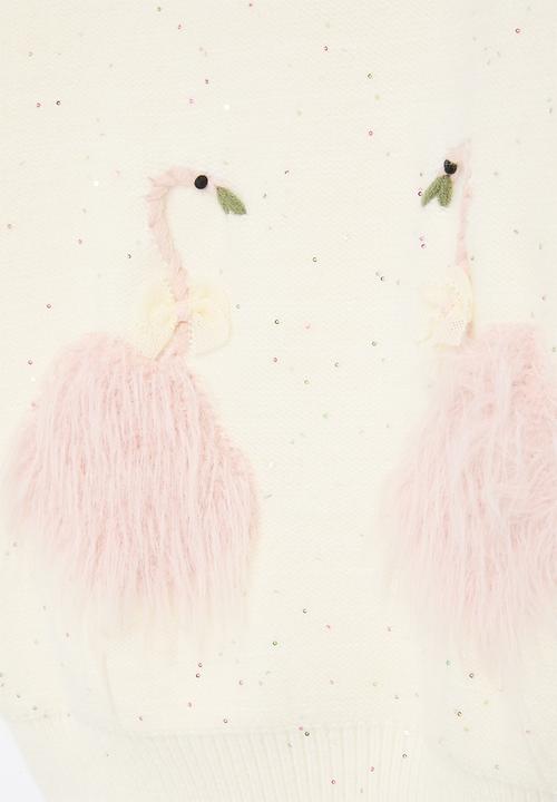 Pop Candy - Flamingo applique sweater -ecru