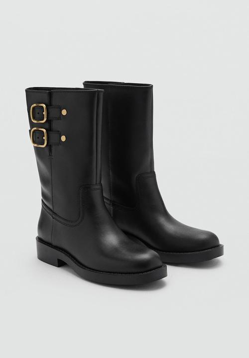 MANGO - Coro leather ankle boot - black