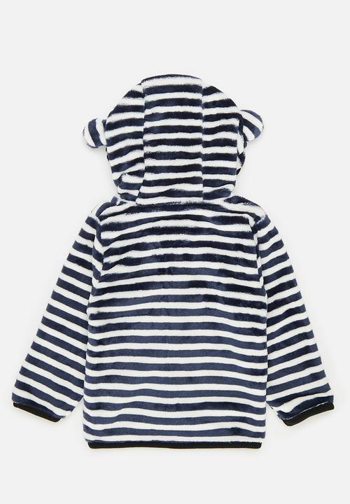 Pop Candy - Hooded zip thru jacket-blue & white