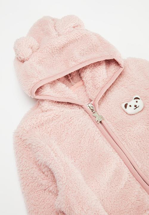 Pop Candy - Mink fabric tracksuit with 3D bear badge - pink