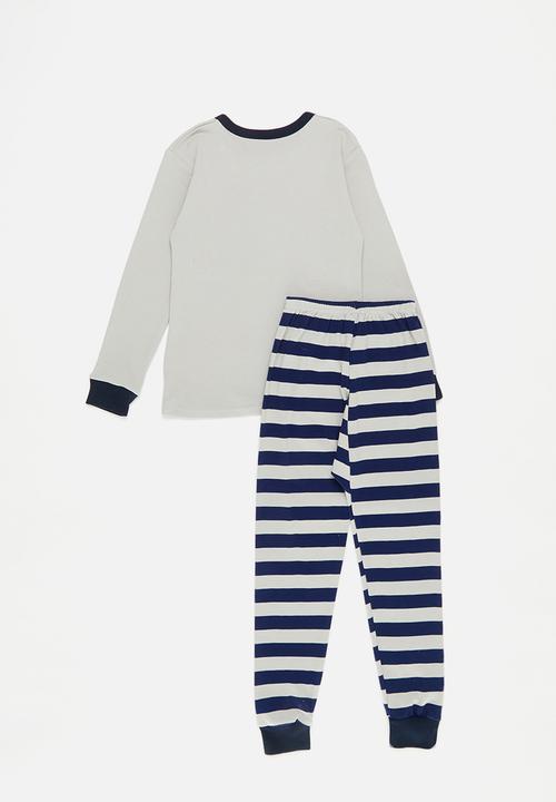 Pop Candy - Striped pj set-grey & blue
