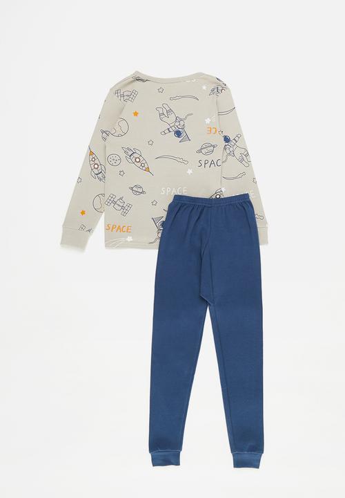 Pop Candy - Printed pj set-grey & navy blue