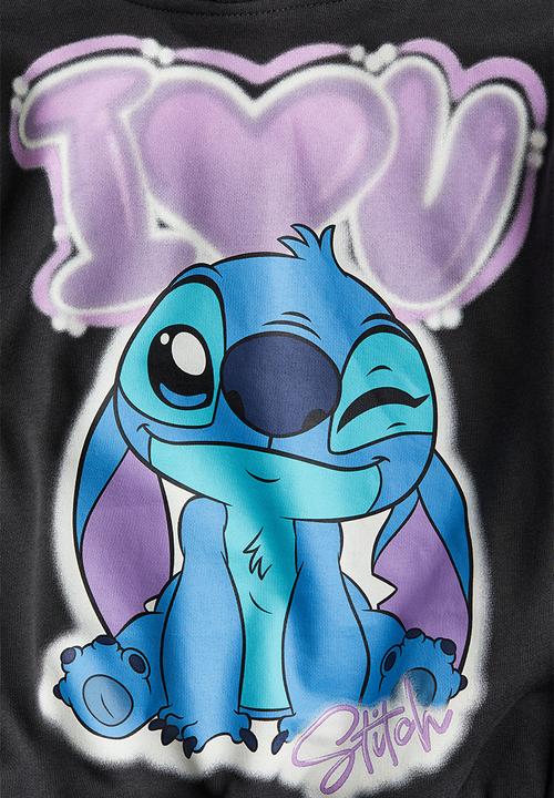 H&M - Oversized printed hoodie - Dark grey/Lilo & Stitch