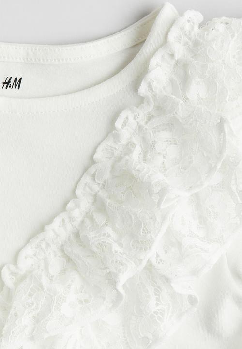 H&M - Flounce-trimmed cotton top - white